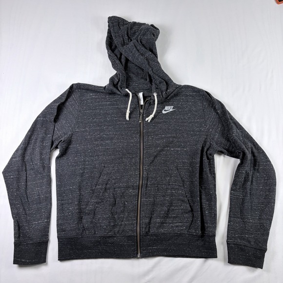 Nike Tops - Nike Hoodie Women Sz S Gray Heather Full Zip Knit Sweatshirt Script Logo